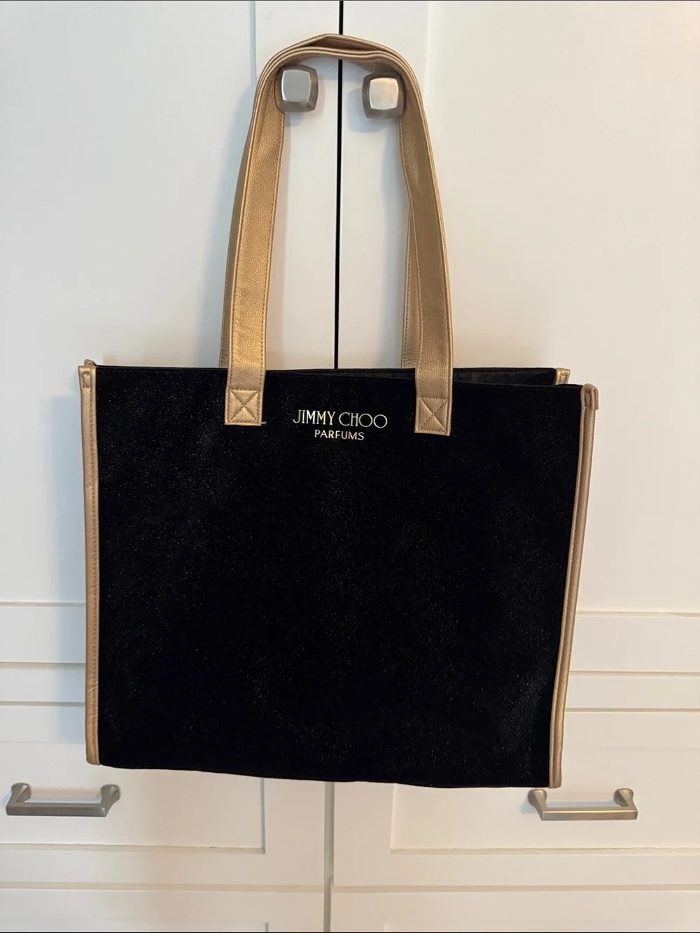 Jimmy Choo Black Velvet Tote with Gold Trim